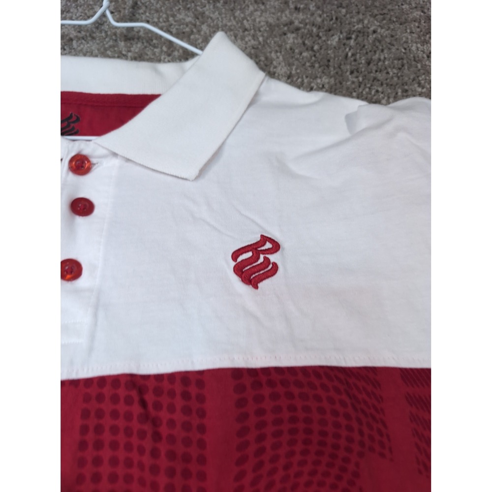 Rocawear Classic Mens 3XB Red White Colorblock Graphic Short Sleeve Polo Shirt - Picture 2 of 7